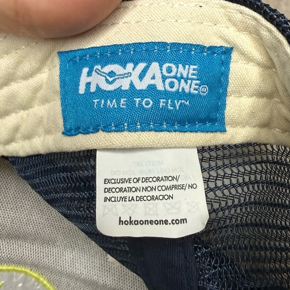 HOKA One One Navy and Neon Yellow Embroidered Running Outdoors Mesh Trucker Hat - Picture 5 of 5